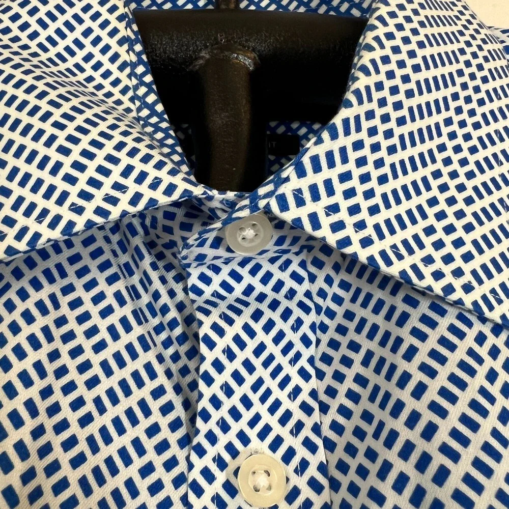 Sean John Long Sleeve Blue White French‎ Cuff Button Down Men's Size 16 - 34/35